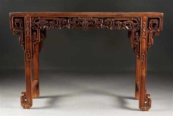 Appraisal: Chinese elmwood ''Qin'' table carved fretwork apron in H in