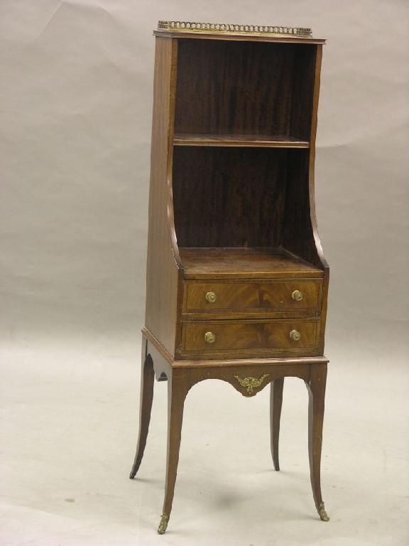 Appraisal: A narrow mahogany open dwarf bookcase with brass gallery above