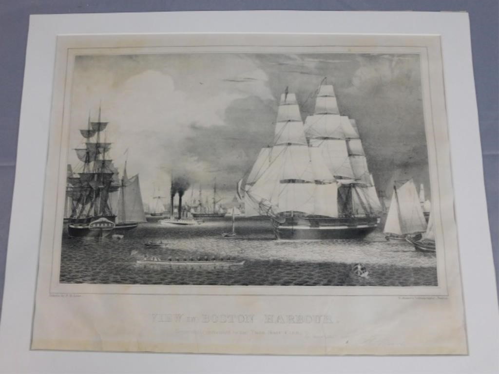 Appraisal: AFTER F H LANE VIEW OF BOSTON HARBOR BLACKand white