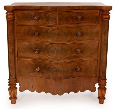 Appraisal: A Victorian satin mahogany chest of serpentine outline the shaped