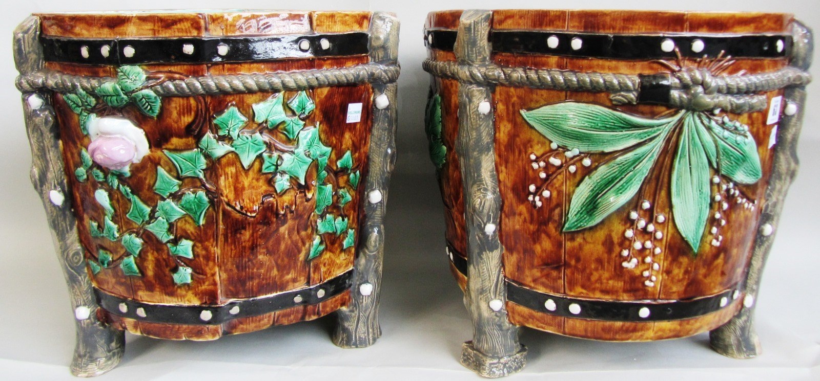 Appraisal: A pair of majolica jardini res late th century probably