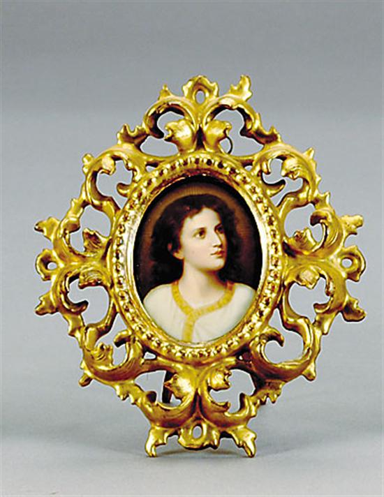 Appraisal: Continental porcelain portrait plaque circa oval panel painted with the