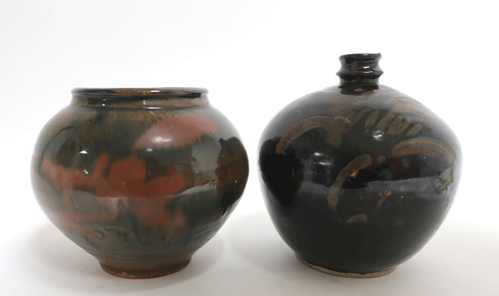 Appraisal: Russet Splashed Jar and Vase One wide mouthed jar and