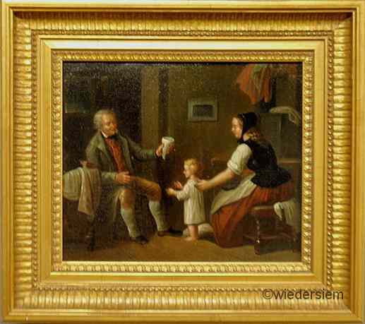 Appraisal: Oil on canvas interior genre scene th c with a