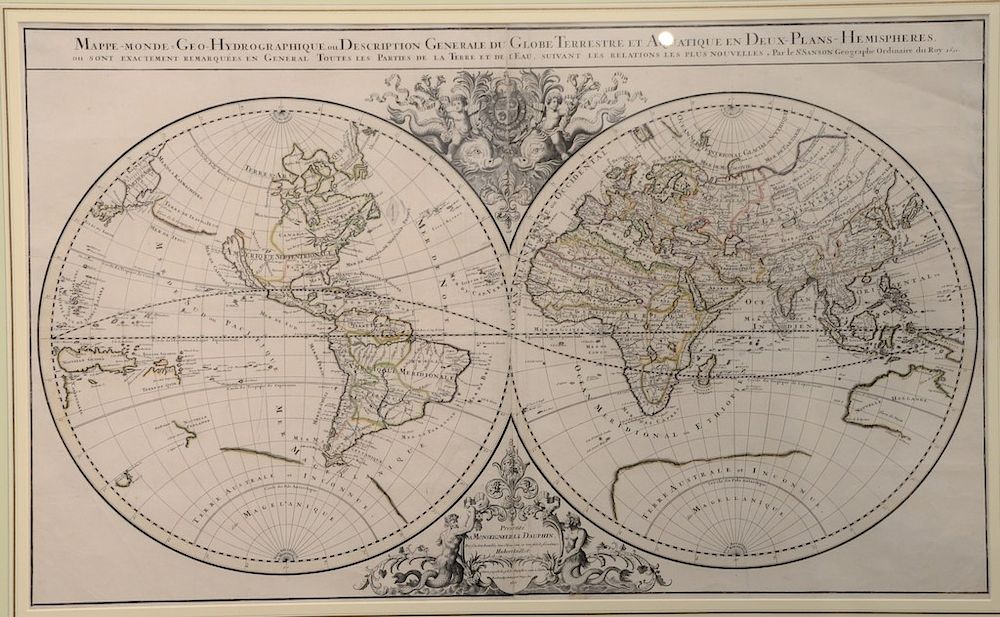 Appraisal: Alexis Hubert Jaillot hand line colored engraved map Mappe-Monde Geo