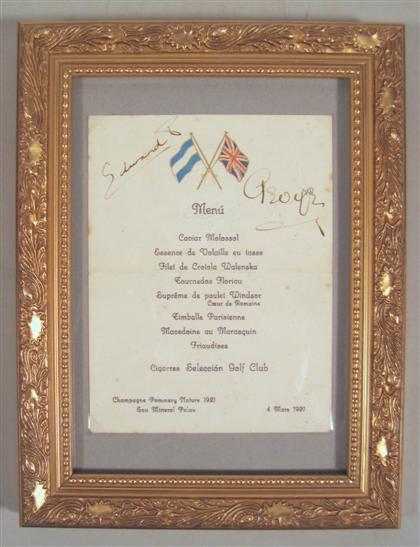 Appraisal: piece Menu Signed Windsor Edward Duke of Muniz Venezuela x