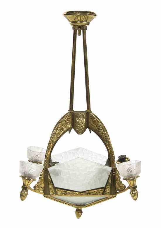 Appraisal: An Art Deco Style Gilt Bronze Chandelier the circular corona