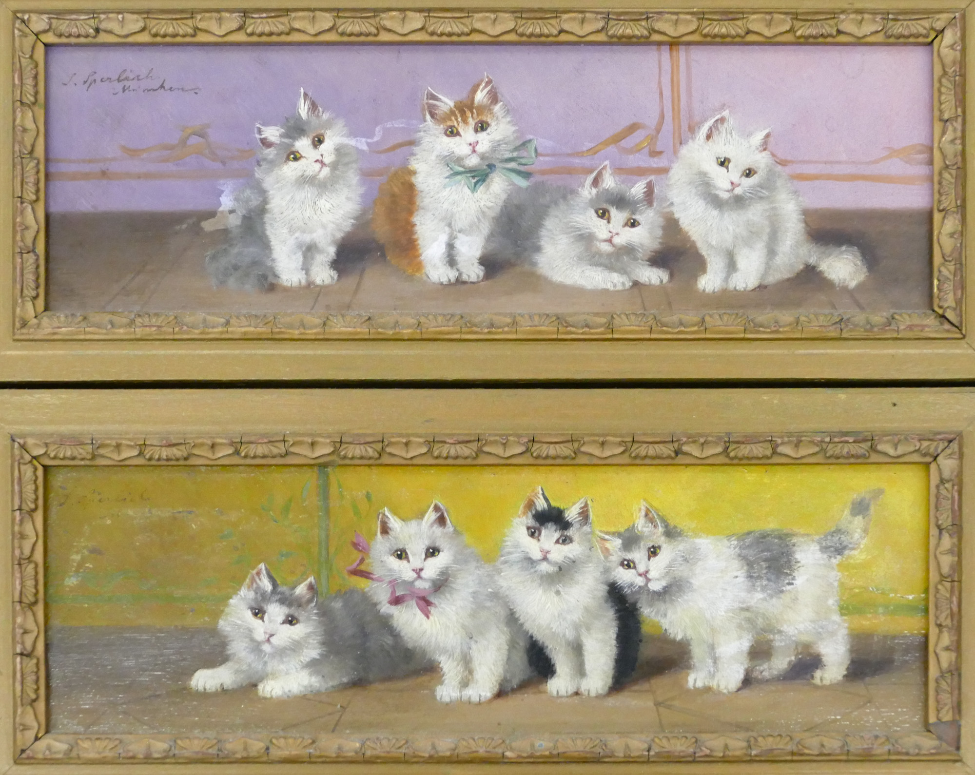 Appraisal: Sophie Sperlich - German ''Cats'' Diptych Oil on Panel ''x