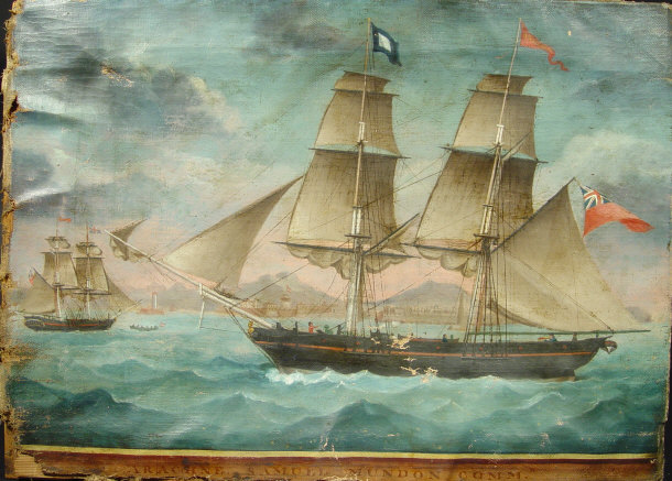 Appraisal: Oil onto canvas of a two masted British sailing ship