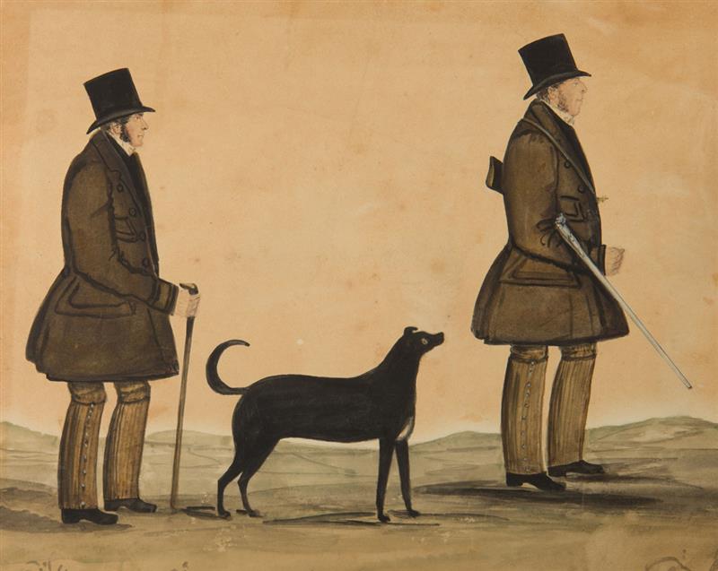 Appraisal: ENGLISH SCHOOL TWO MEN WITH RIFLE AND DOG GENTLEMAN WITH