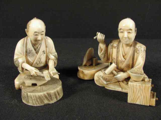 Appraisal: Two Japanese carved ivory Okimono Each measuring approx '' tall