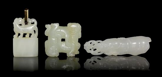 Appraisal: Three Jade Articles Height of tallest inches Three Jade Articles