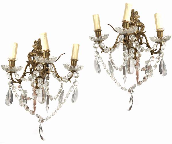 Appraisal: Three pairs of Louis XV style gilt metal three light