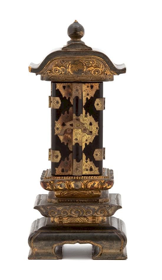 Appraisal: A Japanese Diminutive Gilt Lacquered Wood Shrine Height inches A