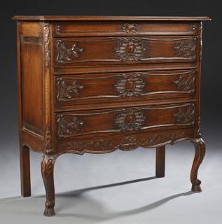 Appraisal: French Louis XV Style Carved Oak Commode late t French