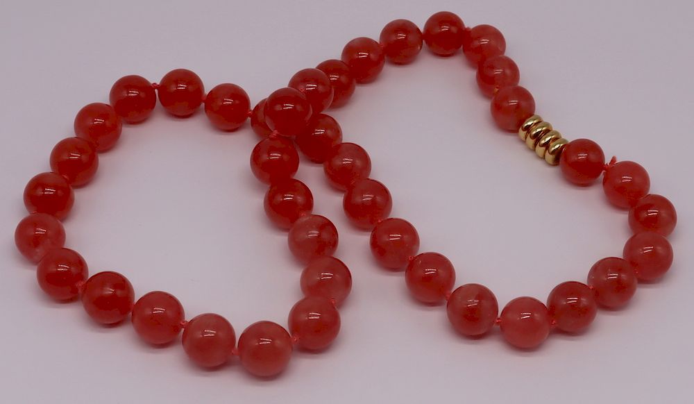 Appraisal: JEWELRY Tiffany Co Rhodochrosite Necklace Tiffany Co rhodochrosite beaded necklace