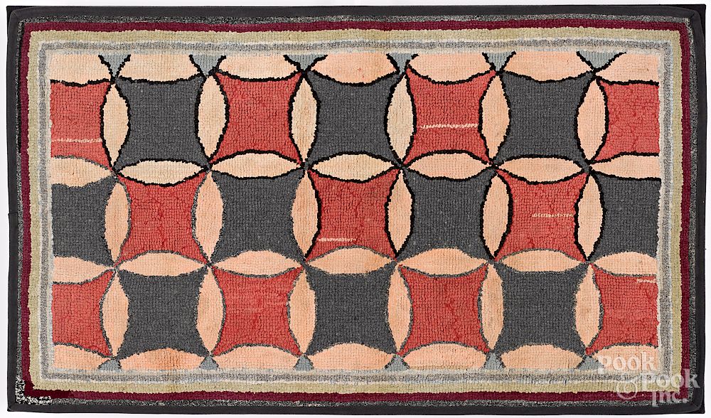 Appraisal: Geometric hooked rug late th c Geometric hooked rug late