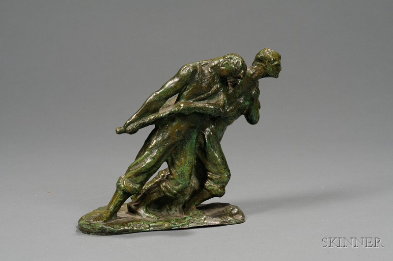 Appraisal: Patinated Bronze Sculpture of Two Men Hauling Ropes signed Guero