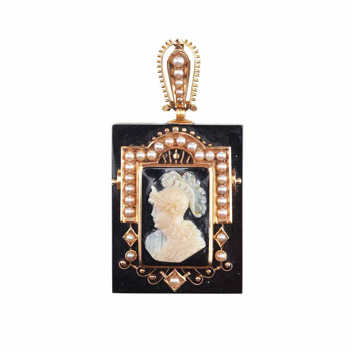 Appraisal: th Century Onyx Rectangular Pendant centering a rectangular carved hardstone