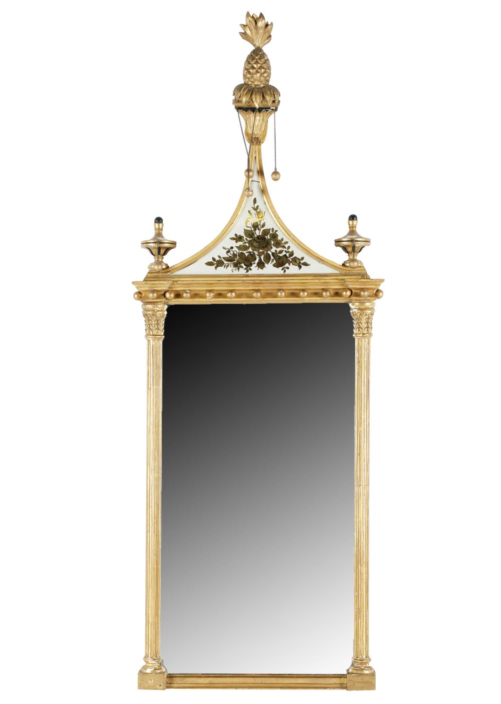 Appraisal: NEOCLASSICAL-STYLE GILT WALL MIRRORthe pediment inset with gilt-painted white glass