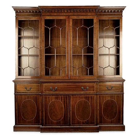 Appraisal: George III Style String Inlaid Mahogany Secretary Bookcase Estimate -