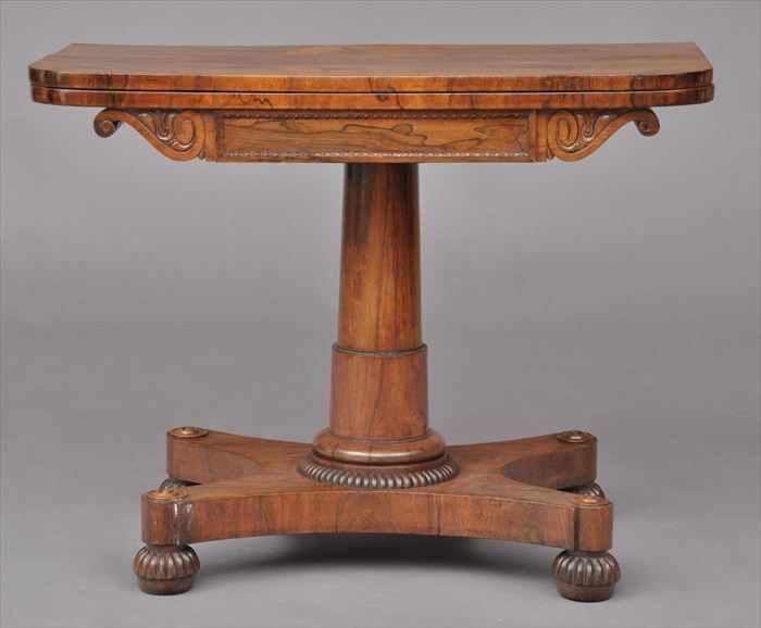 Appraisal: GEORGE IV ROSEWOOD GAMES TABLE The folding swivel top opening