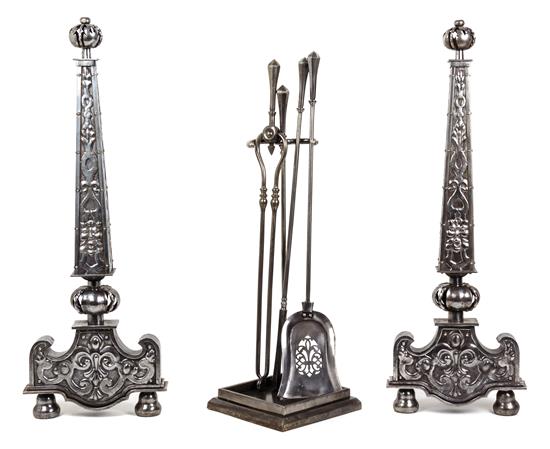 Appraisal: Sale Lot A Pair of Neoclassical Steel Andirons th th