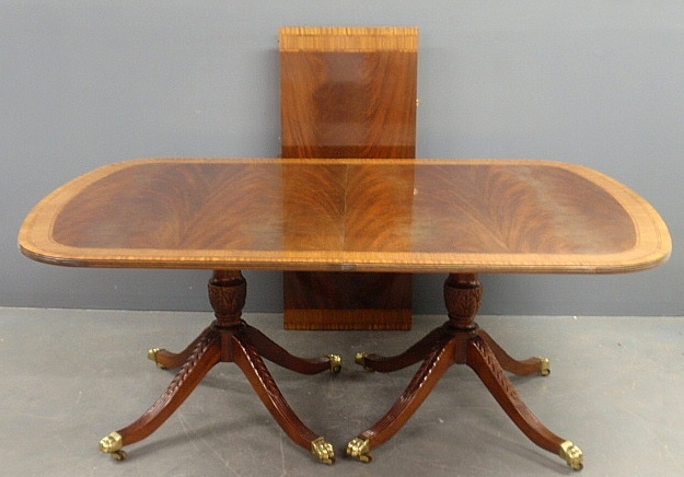 Appraisal: - Duncan Phyfe style inlaid mahogany dining table with brass