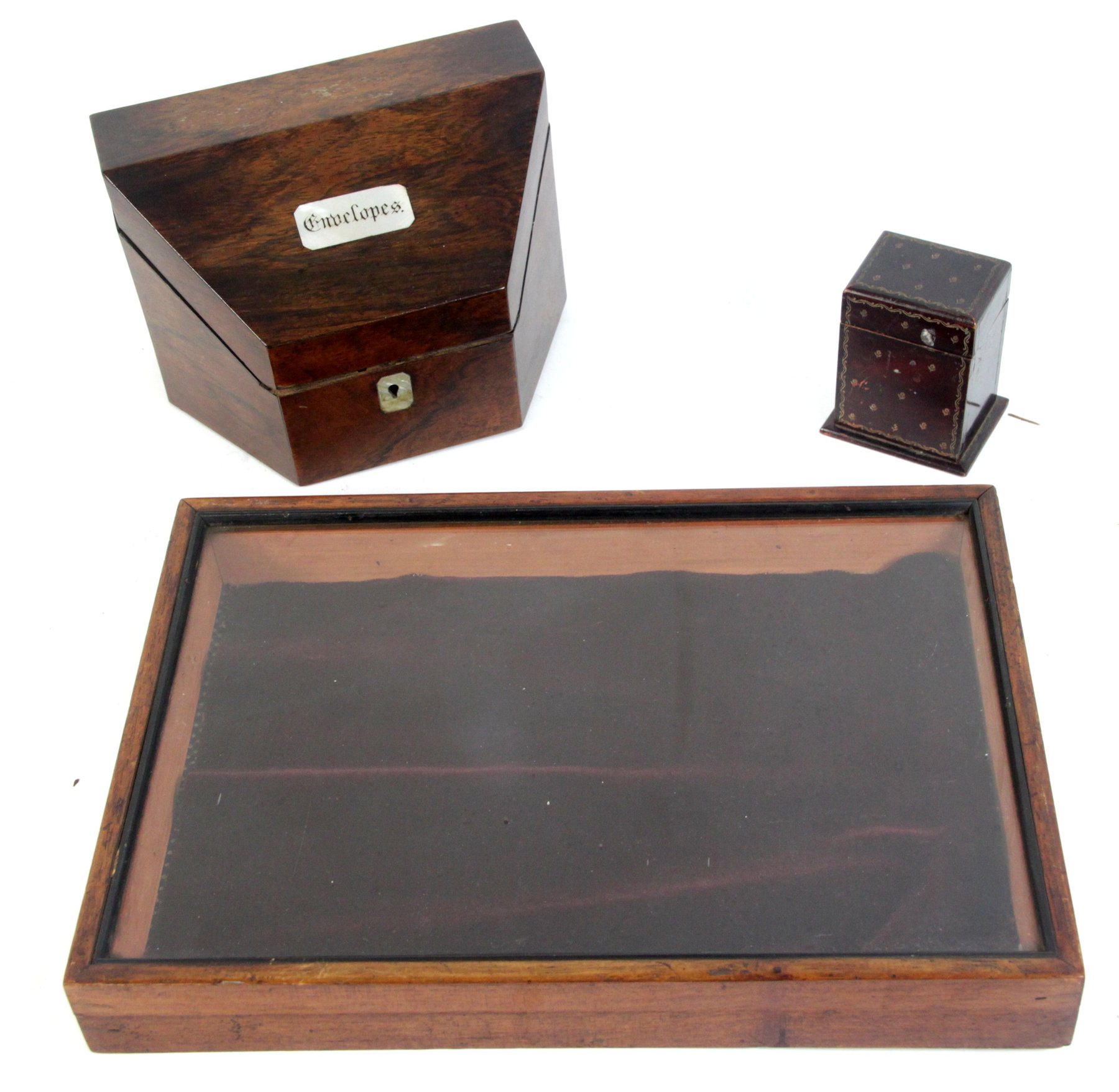 Appraisal: A Victorian rosewood envelope box the hinged lid with inset