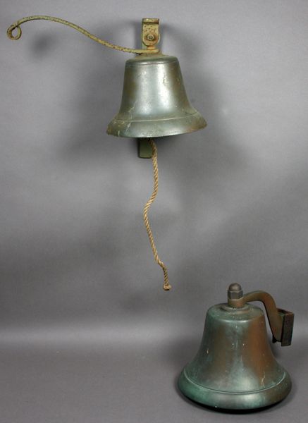 Appraisal: Pair of bronze ships bells with bronze brackets h x