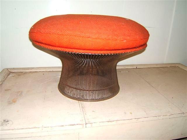 Appraisal: A Warren Platner wire and orange upholstered circular stool diameter