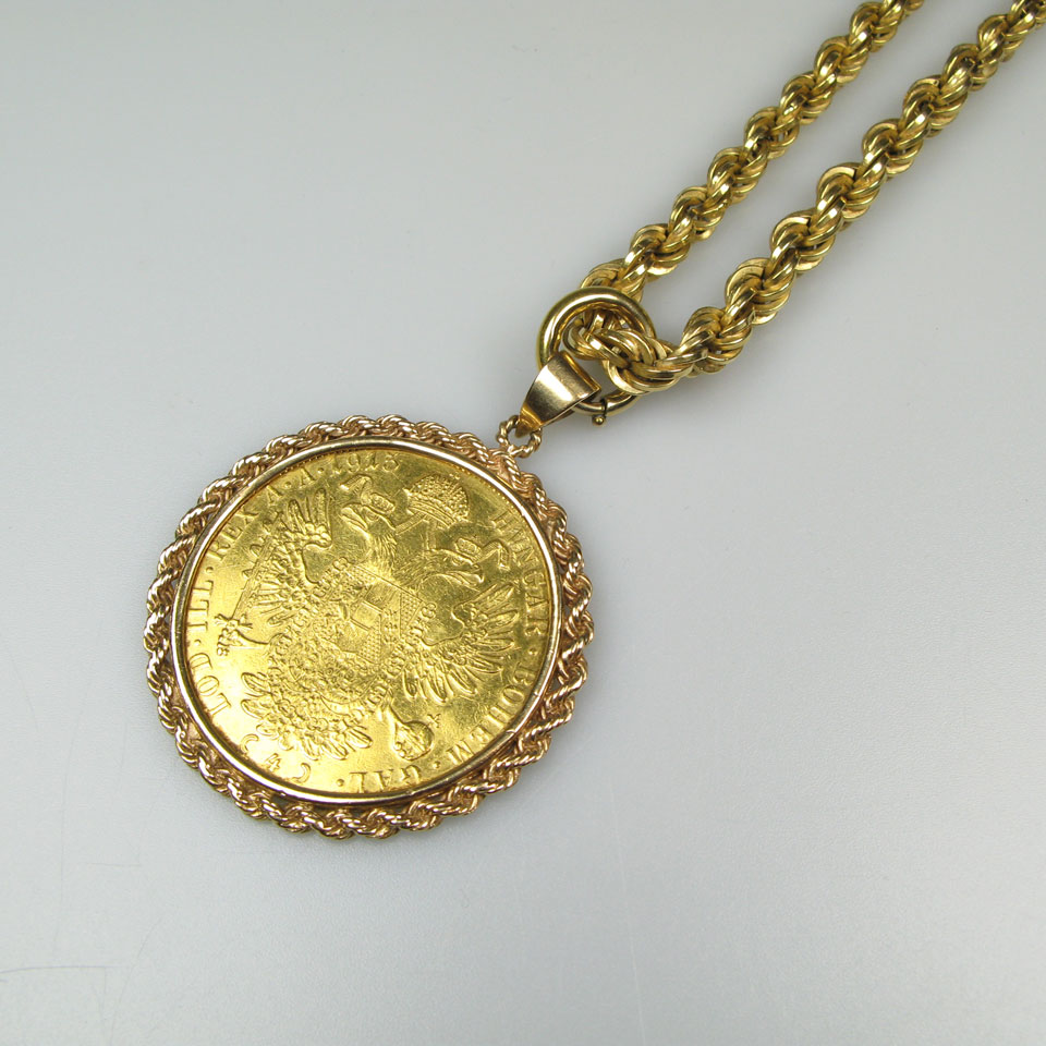 Appraisal: Italian k Yellow Gold Rope Chain suspending an Austro-Hungarian ducat