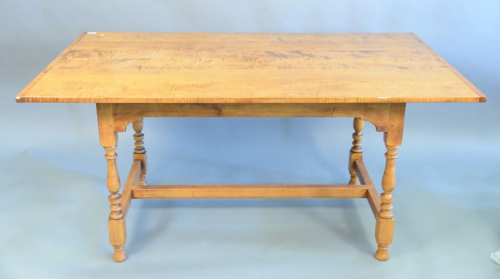 Appraisal: D R Dimes Windsor style dining table having tiger maple