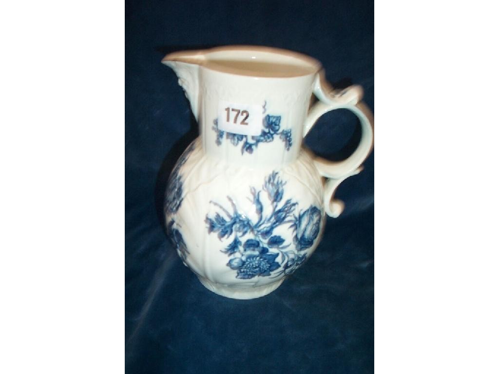 Appraisal: An th century Worcester leaf moulded jug with mask spout