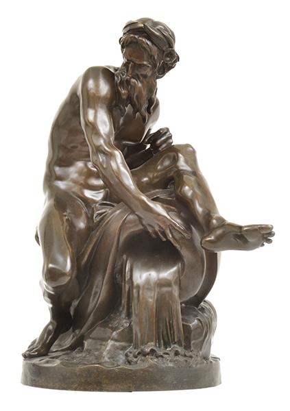 Appraisal: A BRONZE STATUE OF POSEIDON SIGNED GAFFIERI seated on a