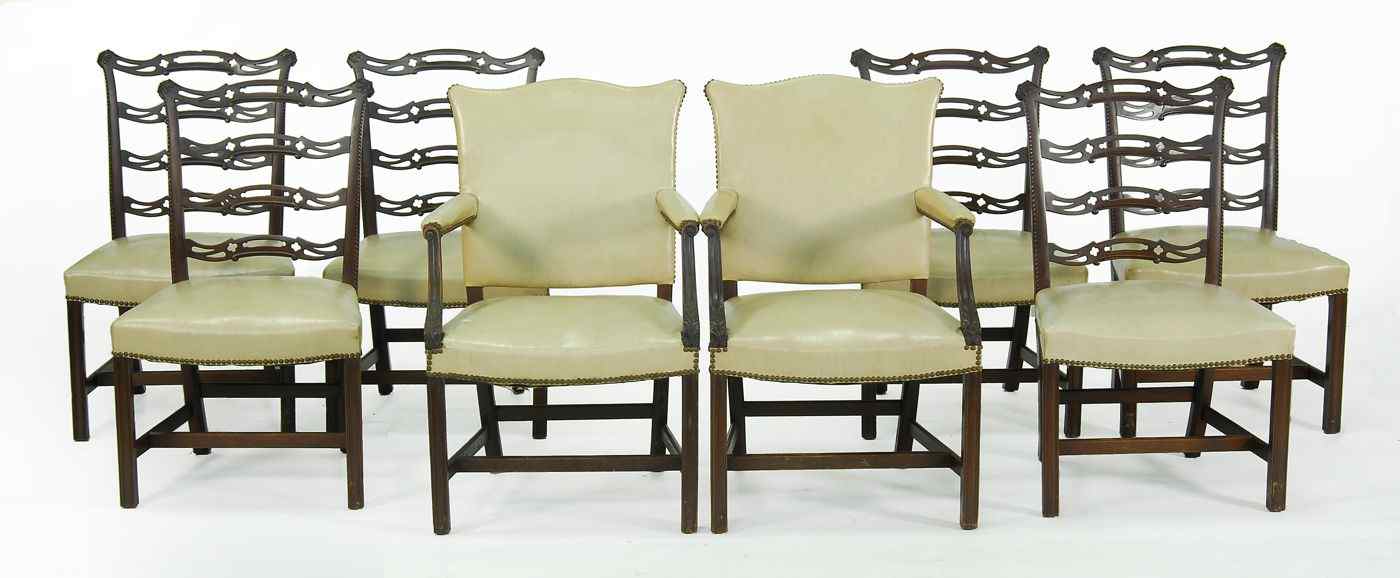 Appraisal: SET OF EIGHT CUSTOM-MADE CHIPPENDALE LADDERBACK DINING CHAIRSPennsylvania-made th CenturyIn