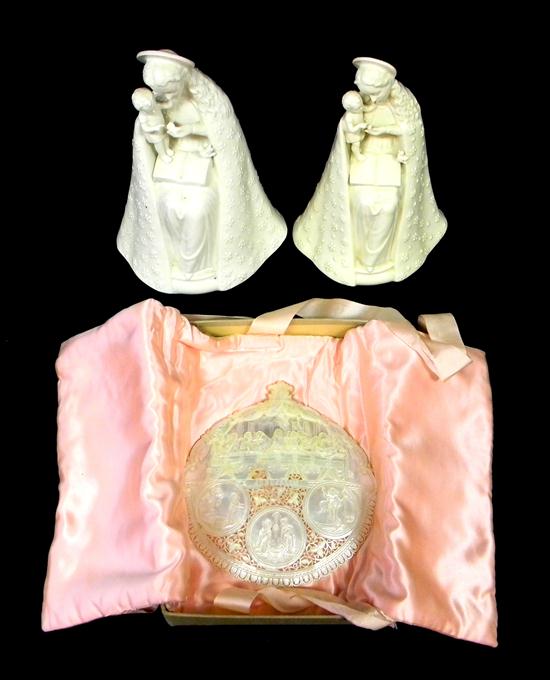 Appraisal: Three religious decorative arts pieces two Madonna and Baby Jesus