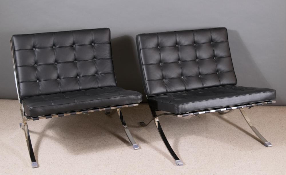 Appraisal: A PAIR OF MCM STYLE 'BARCELONA' LOUNGE CHAIRS Mies Van