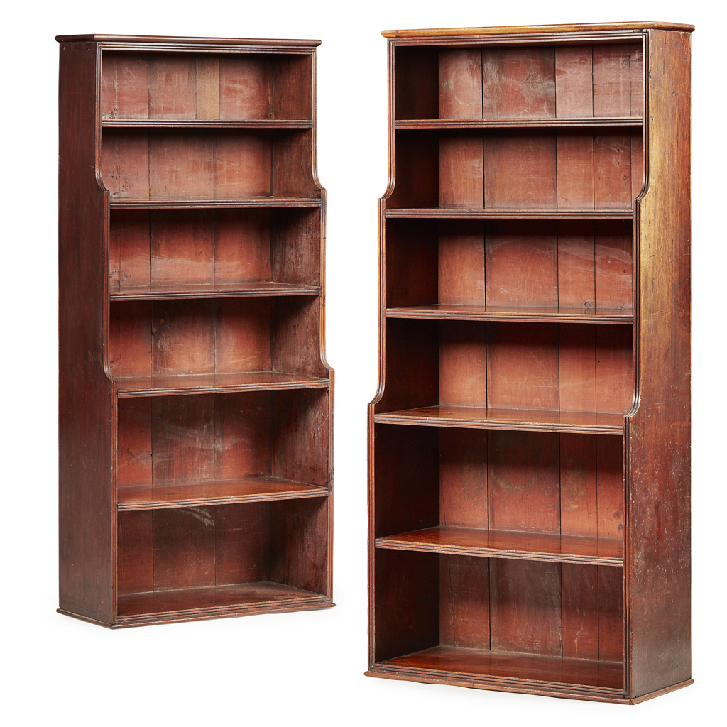 Appraisal: PAIR OF REGENCY MAHOGANY WATERFALL BOOKCASES EARLY TH CENTURY with