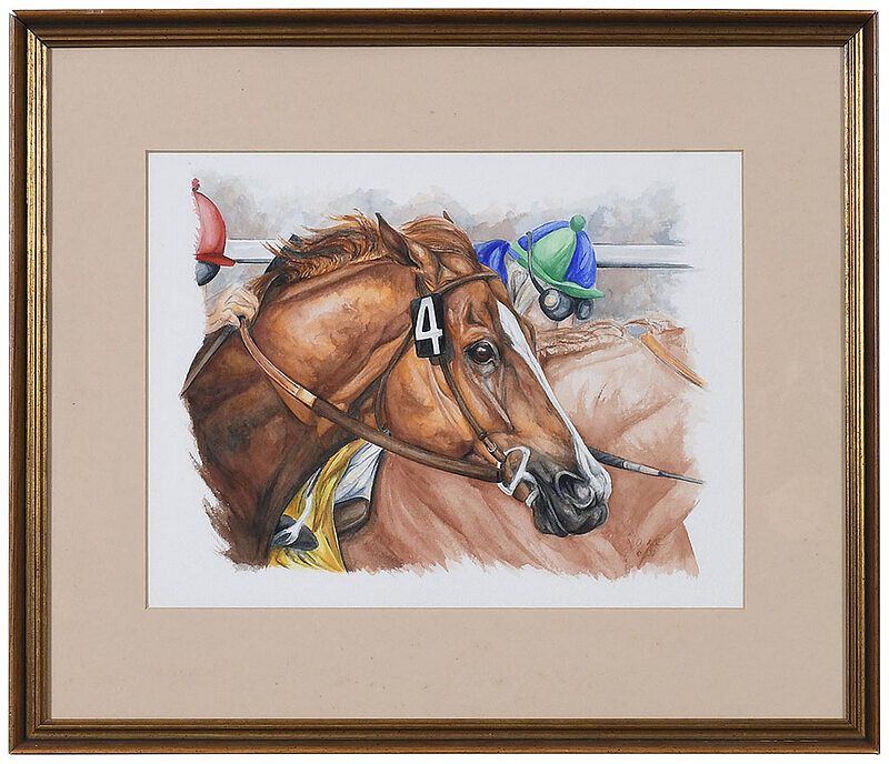 Appraisal: American School Sporting Watercolor th century Horses and Jockeys signed