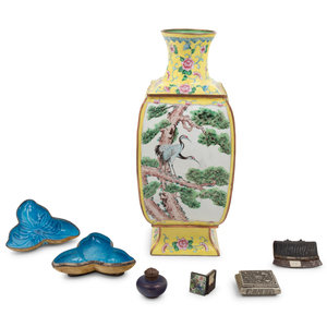 Appraisal: Six Chinese Metal and Painted Enamel Articles the first a