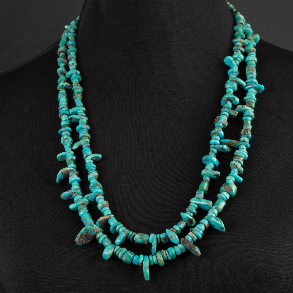 Appraisal: ATTRIB TO CHARLES LOLOMA PUEBLO STYLE TWO STRAND TURQUOISE TAB