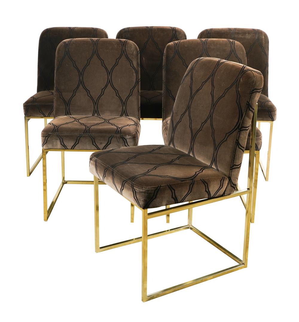 Appraisal: SET OF SIX UPHOLSTERED DINING CHAIRSunsigned metal with brass finish