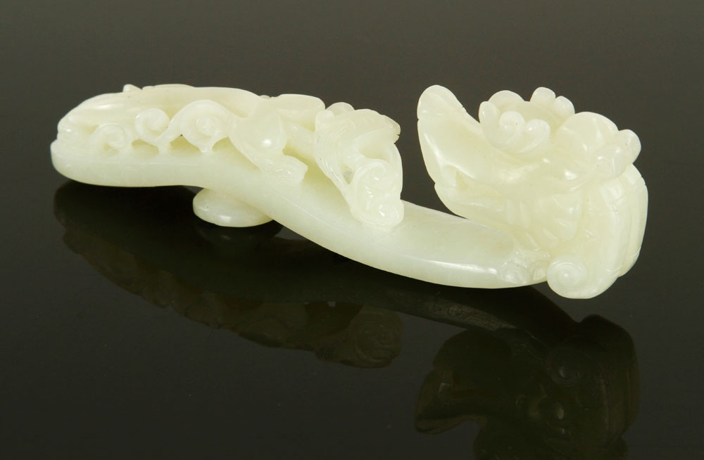 Appraisal: - Chinese White Jade Dragon Belt Buckle Chinese carved white