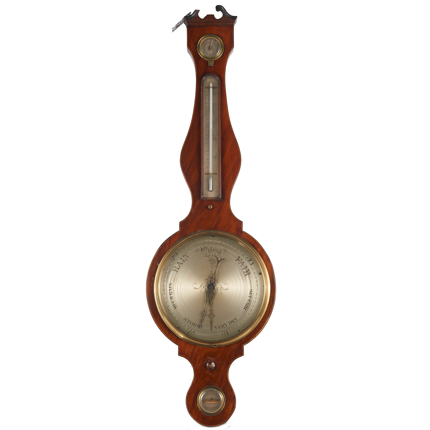 Appraisal: GEORGE III SIGNED MAHOGANY WHEEL BAROMETER th c barometer and