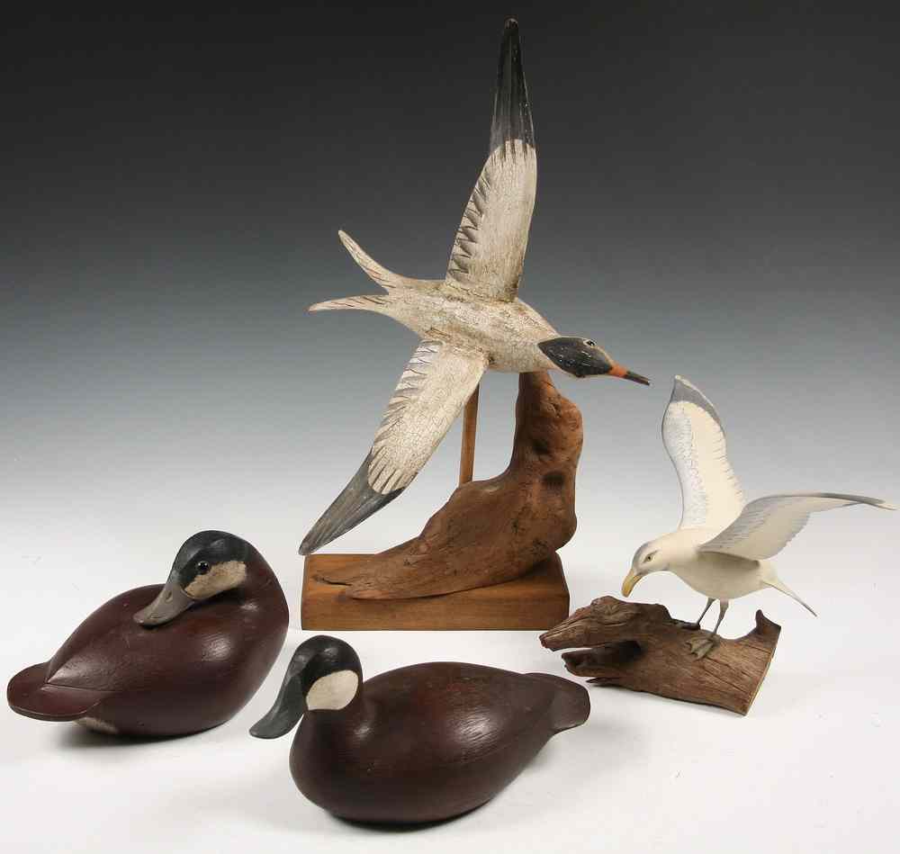 Appraisal: CARVED BIRDS - Including A Pair of Brown Ducks by