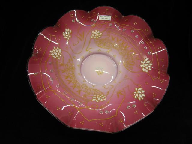 Appraisal: Victorian Cranberry Opalescent Centerpiece Bowl enameled floral