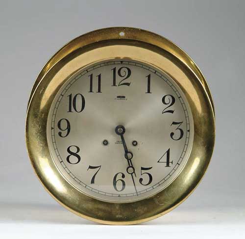 Appraisal: LARGE CHELSEA SHIP S BELL CLOCK Brass round case with