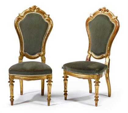 Appraisal: Pair of Italian rococo style giltwood side chairs th century