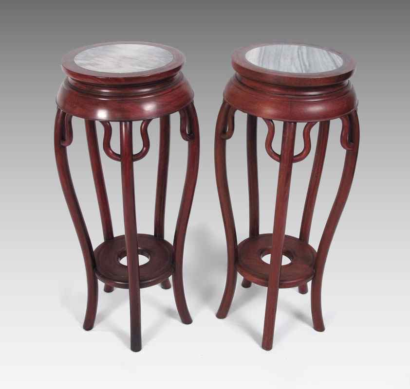 Appraisal: PAIR CHINESE MARBLE TOP JARDINIERE STANDS '' tall the top